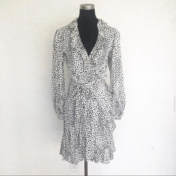 Maje Rosana wrap dress black white leopard print long sleeve excellent Size S - Picture 3 of 12